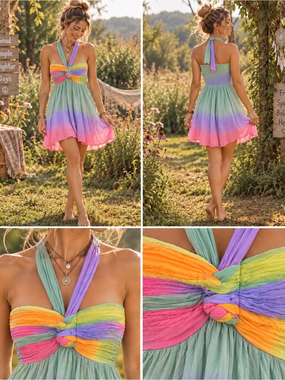 Women's Rainbow Halter Mini Dress - Multicolor best fits a medium or smaller
